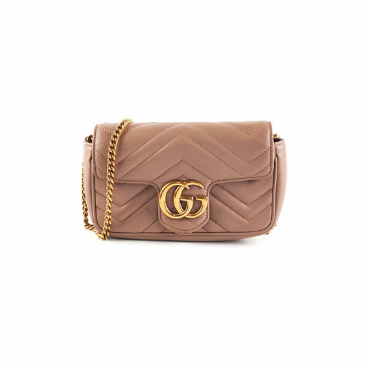 Gucci Supermini Marmont Dusty Crossbody Bag Matelasse Pink