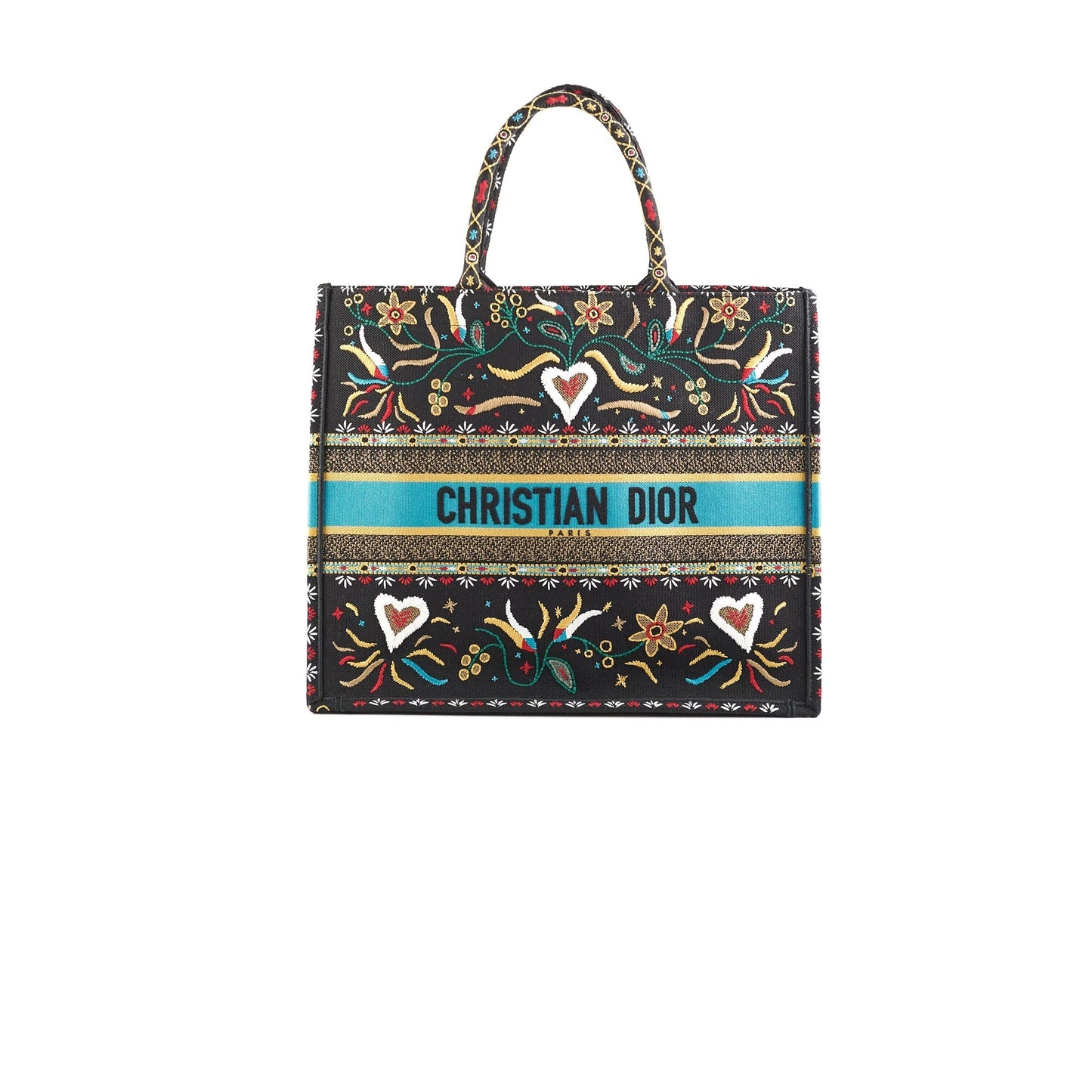 Dior Christian Multicolour Embroidery Book Tote Black Large Tote Bag