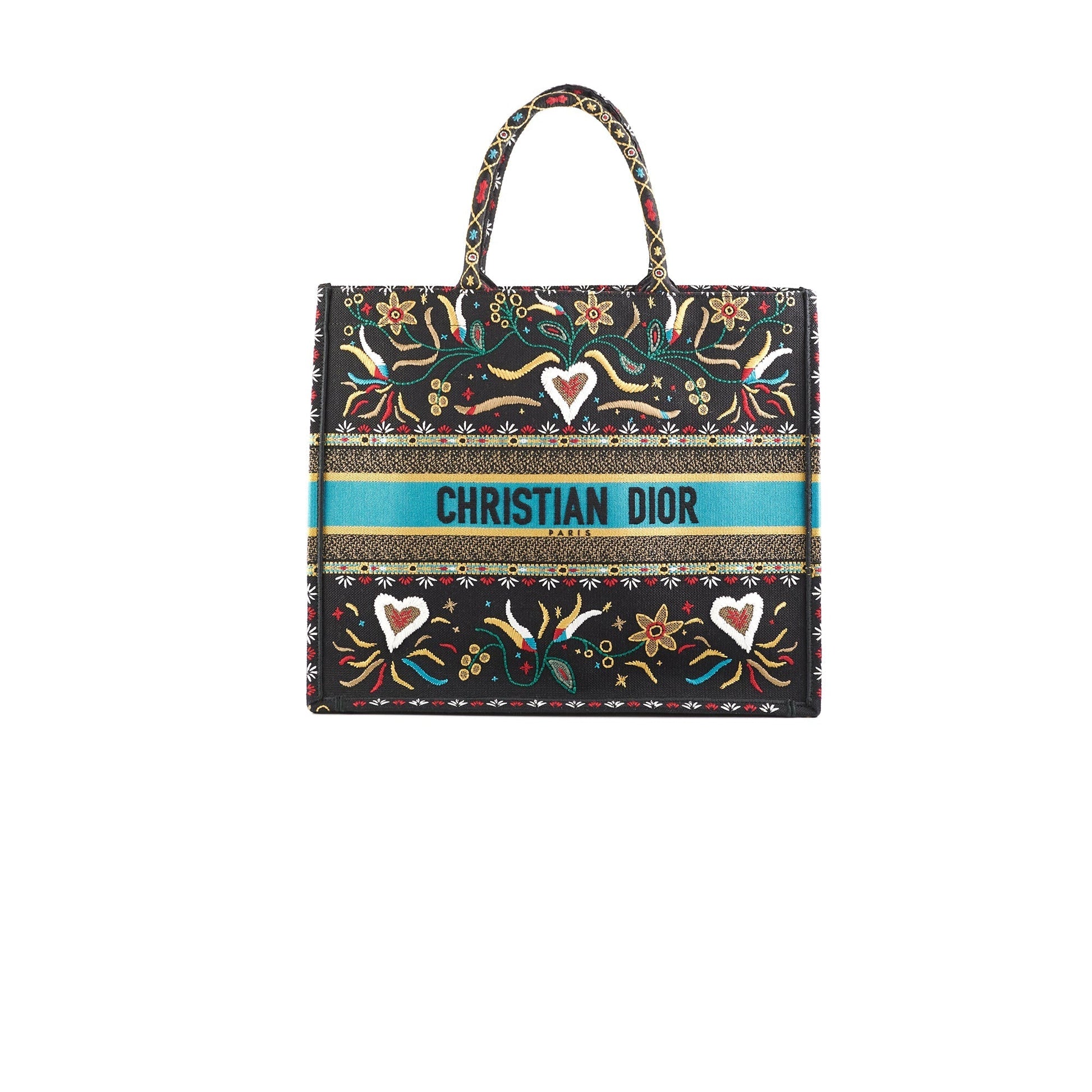 Dior Christian Multicolour Embroidery Book Tote Black Large Tote Bag