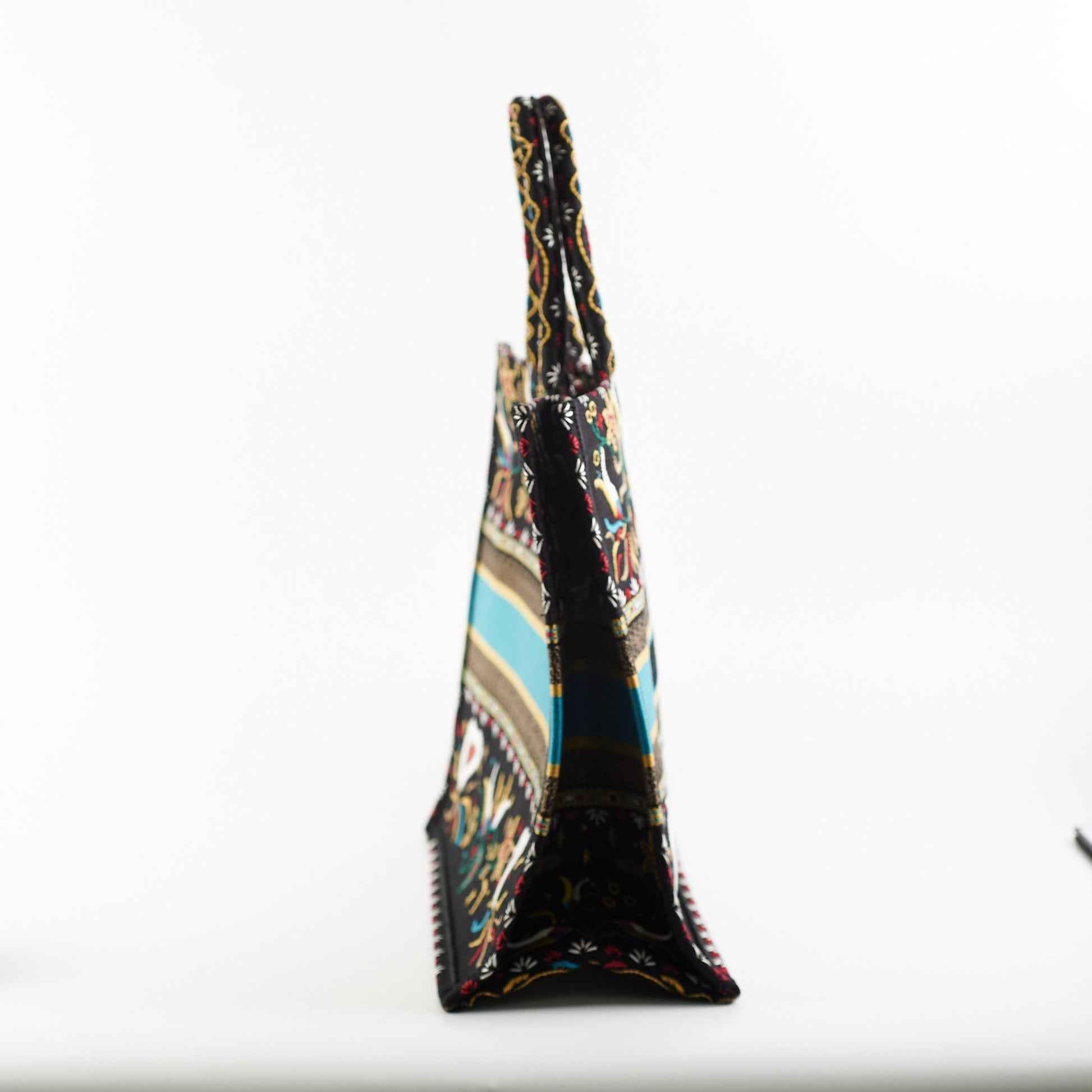 Dior Christian Multicolour Embroidery Book Tote Black Large Tote Bag