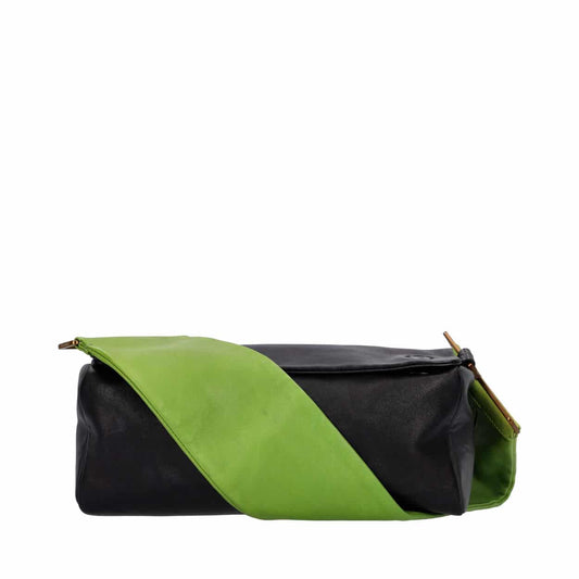 Prada Shoulder Bag Leather Black Green