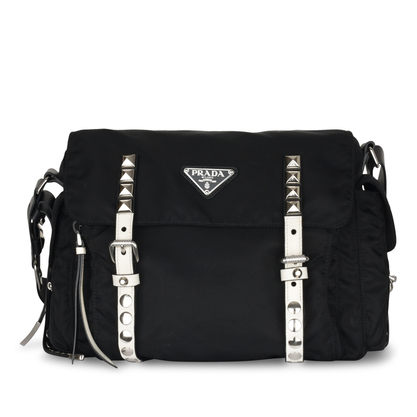 Prada Studded Vela Messenger Bag Crossbody Bag
