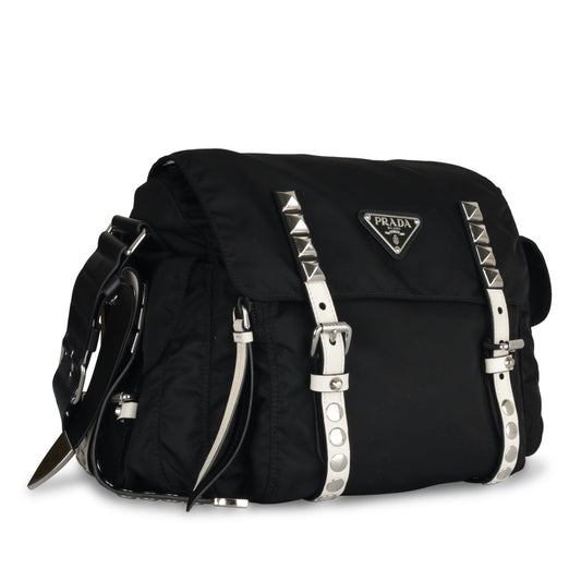 Prada Studded Vela Messenger Bag Crossbody Bag