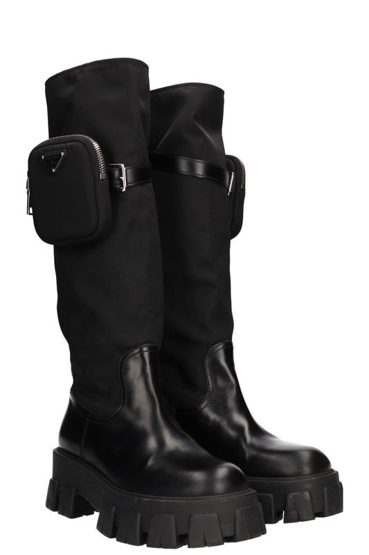 Prada Monolith High Boots Nylon Black Shoes