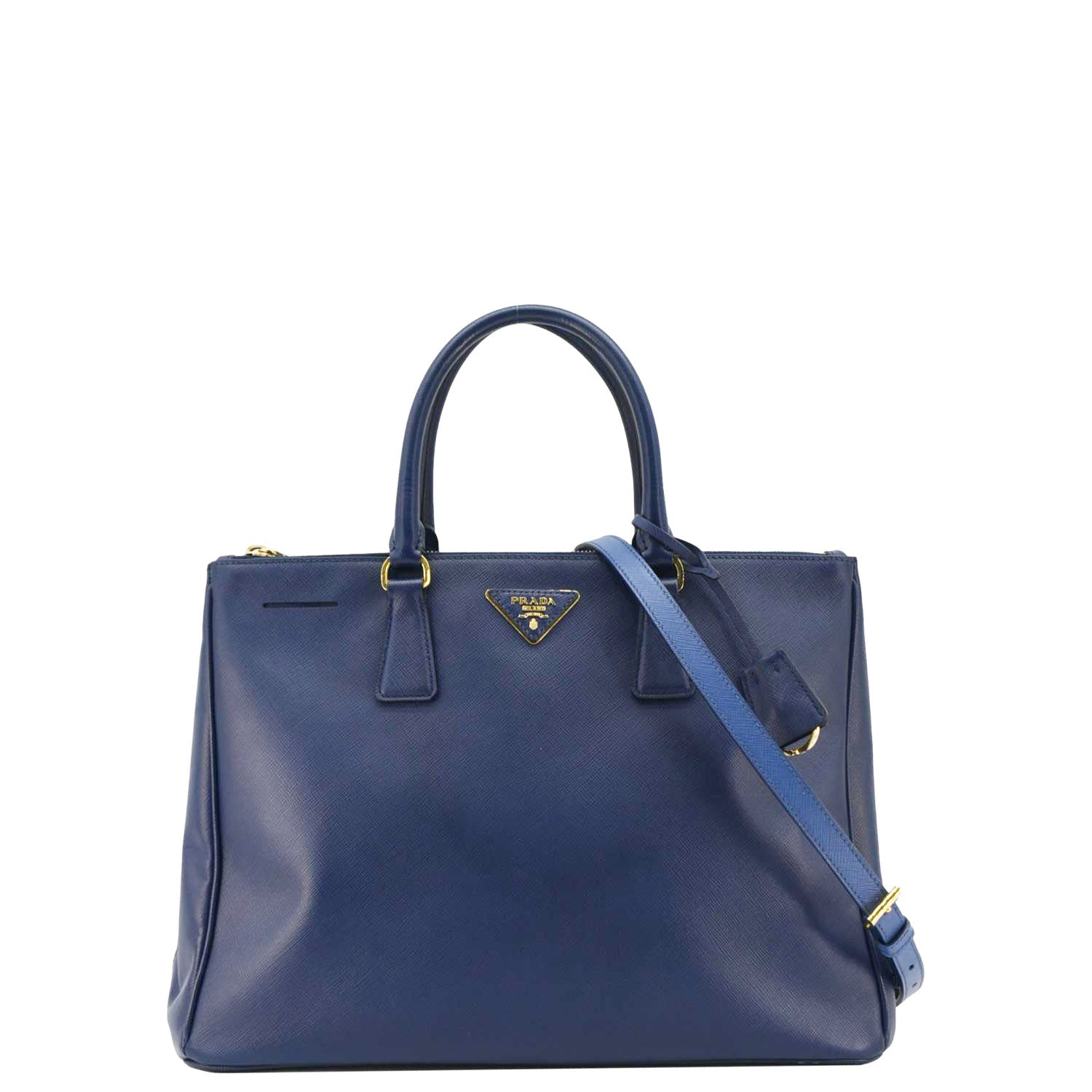 Prada Galleria Double Tote Bag Leather Saffiano Blue