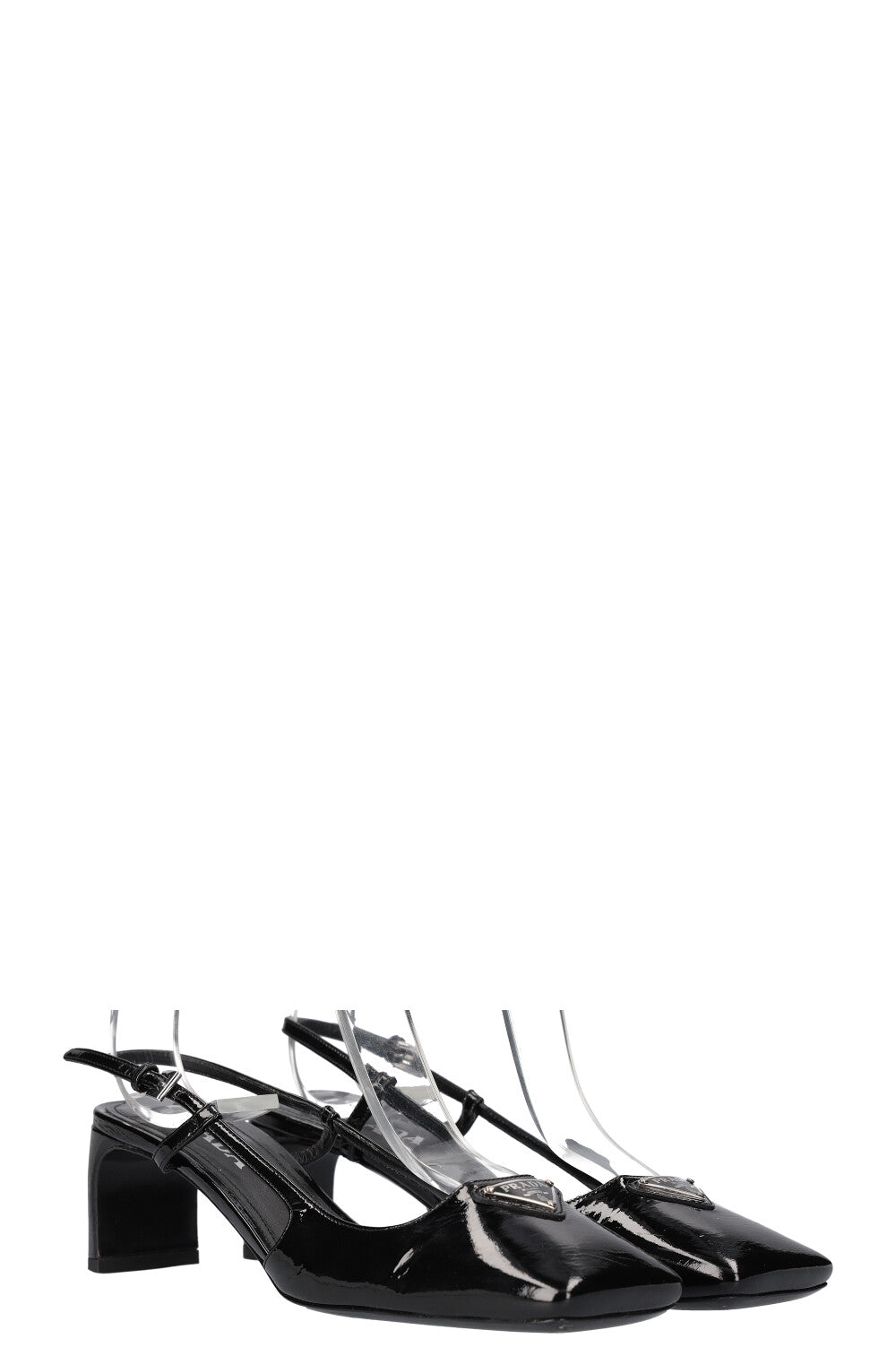 Prada Sling Bag Slingback Heels Patent Black Logo Shoes