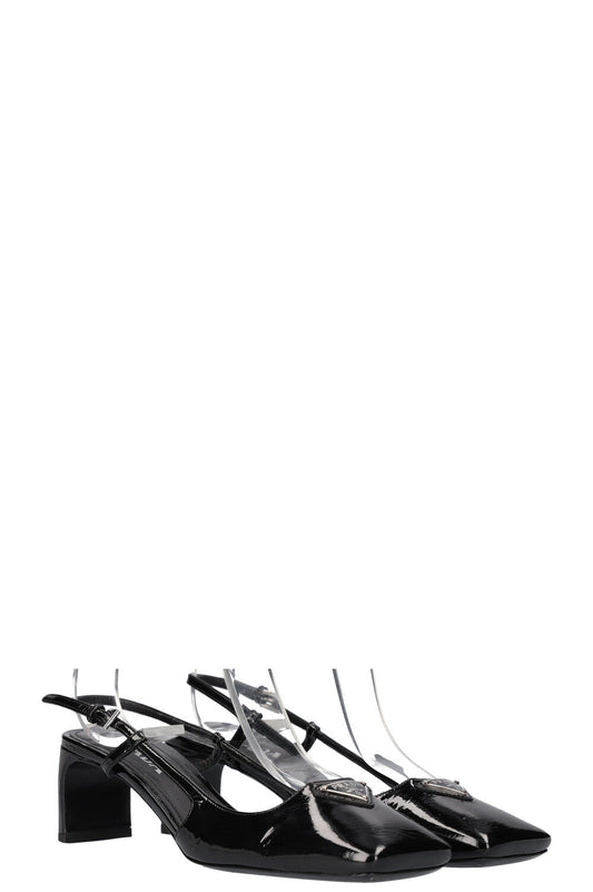 Prada Sling Bag Slingback Heels Patent Black Logo Shoes