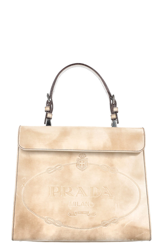 Prada Handbag Logo Top Handle Flap Bag Beige