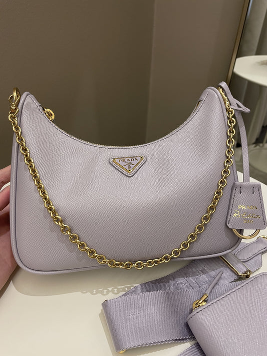 Prada Re Edition Bag Lilac Leather Saffiano Travel Bag