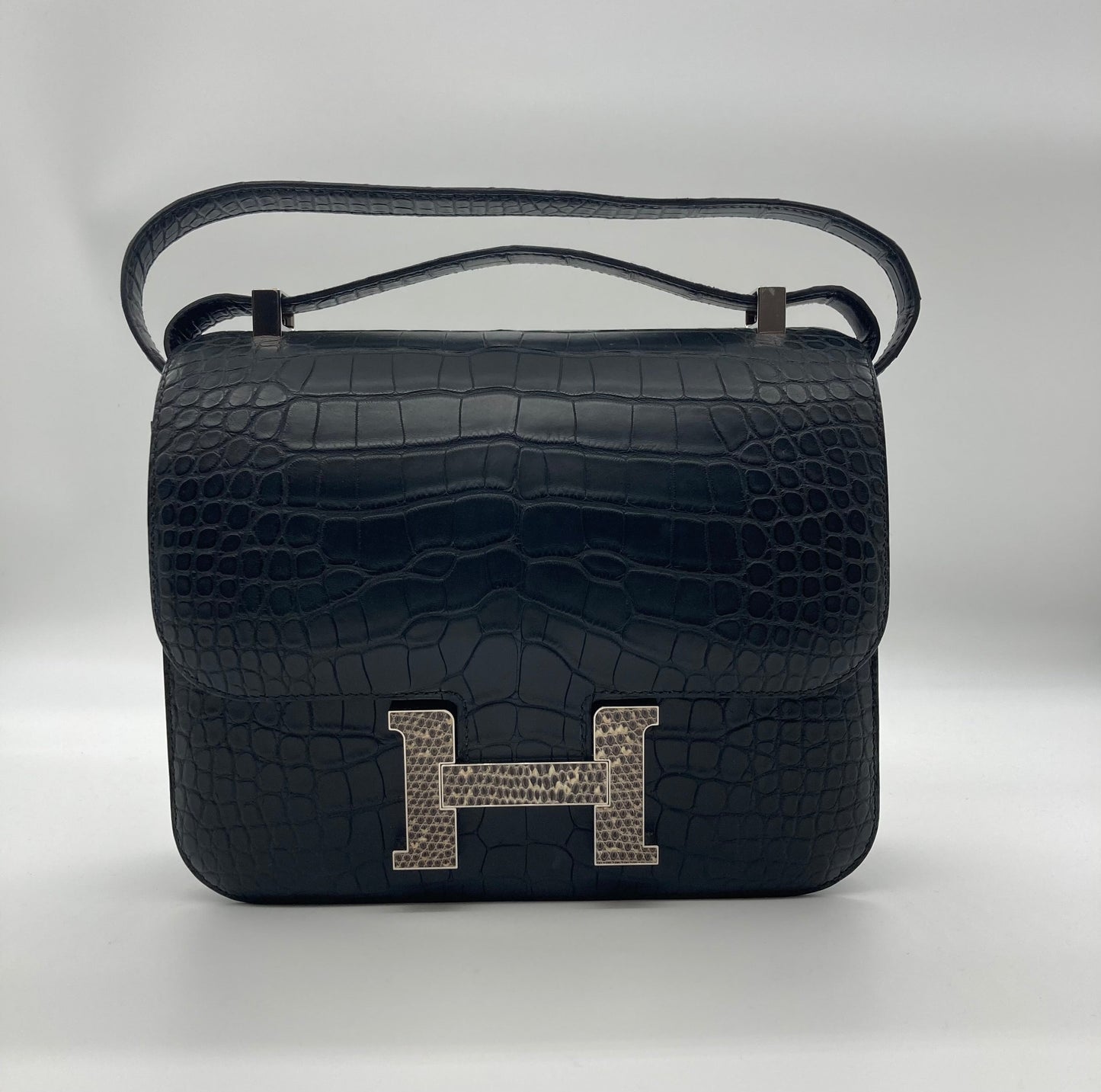 Gucci Hermes Constance Matte Alligator Ombre Lizard Marquette Black Travel Bag