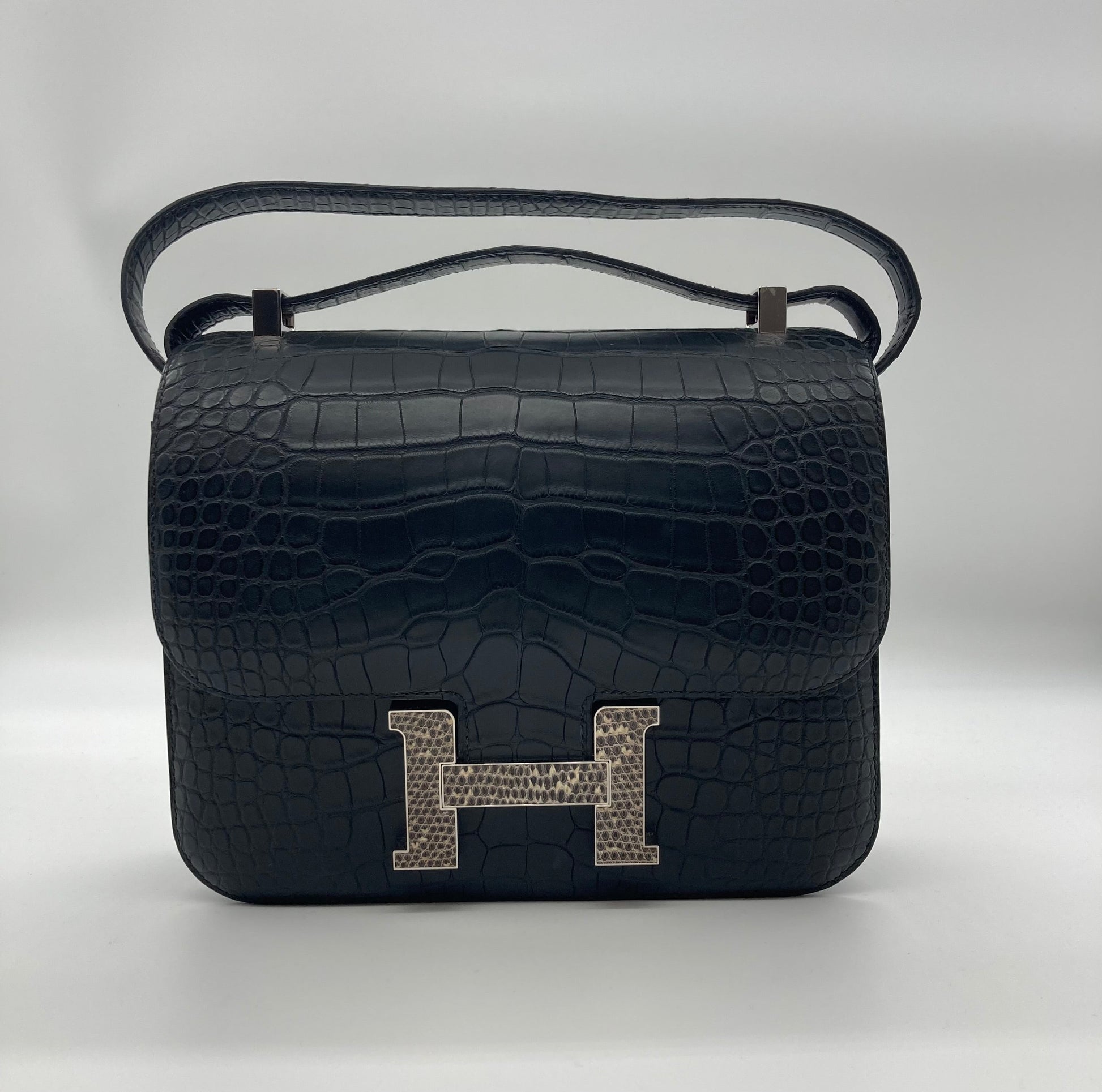 Gucci Hermes Constance Matte Alligator Ombre Lizard Marquette Black Travel Bag