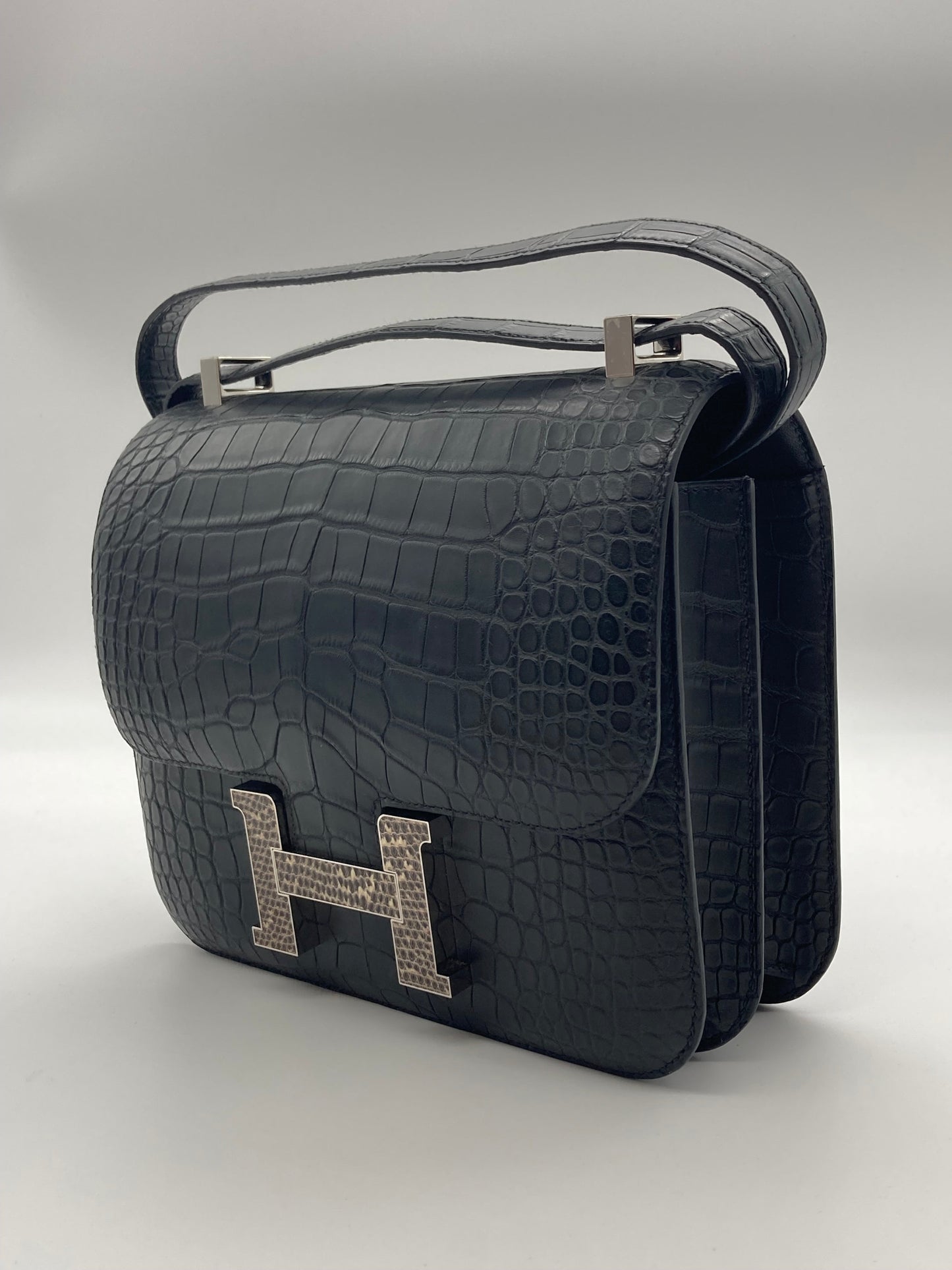 Gucci Hermes Constance Matte Alligator Ombre Lizard Marquette Black Travel Bag