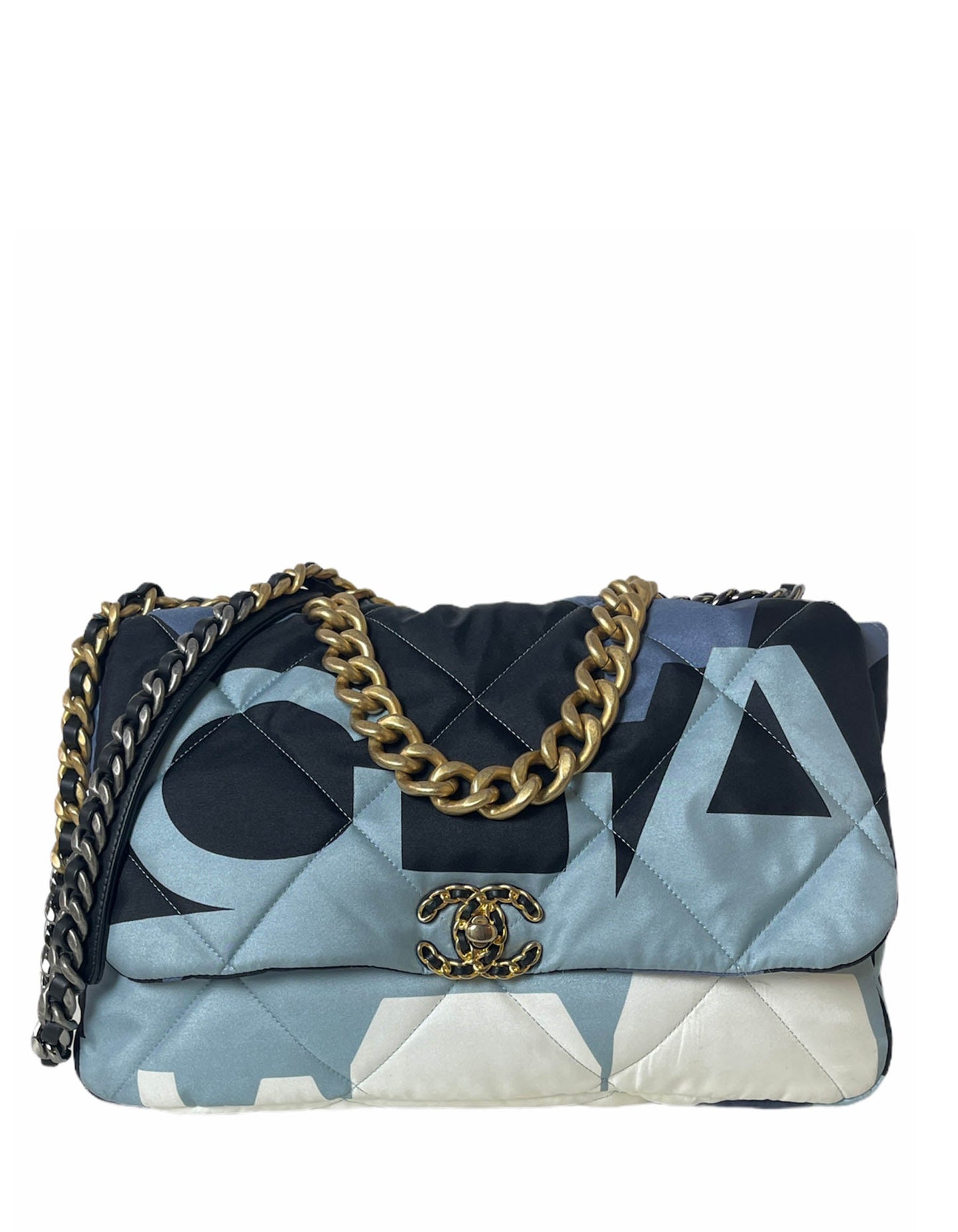 Chanel Blue/White/Black Maxi Scarf 19 Flap Bag