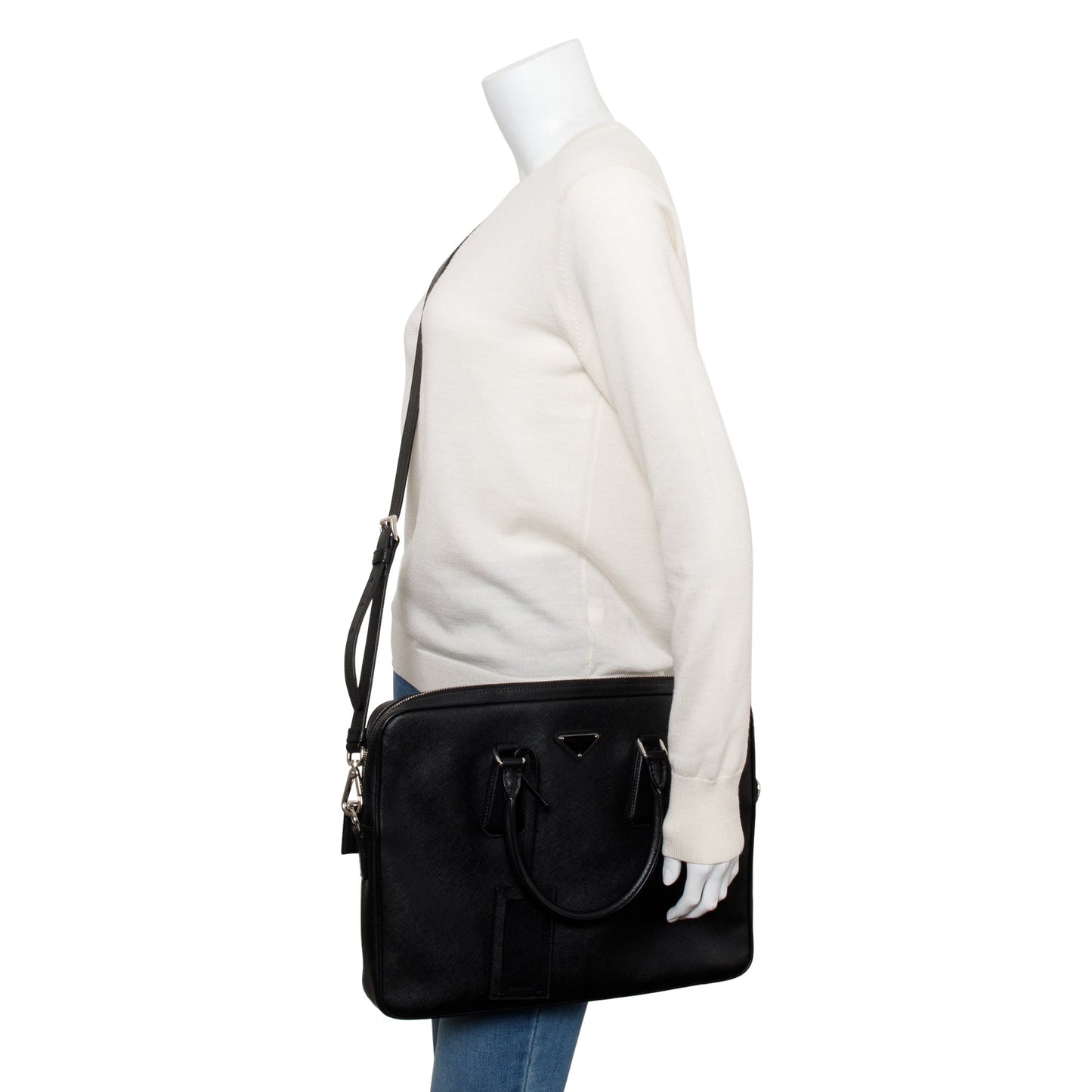 Prada Saffiano Travel Briefcase Handbag Black Travel Bag