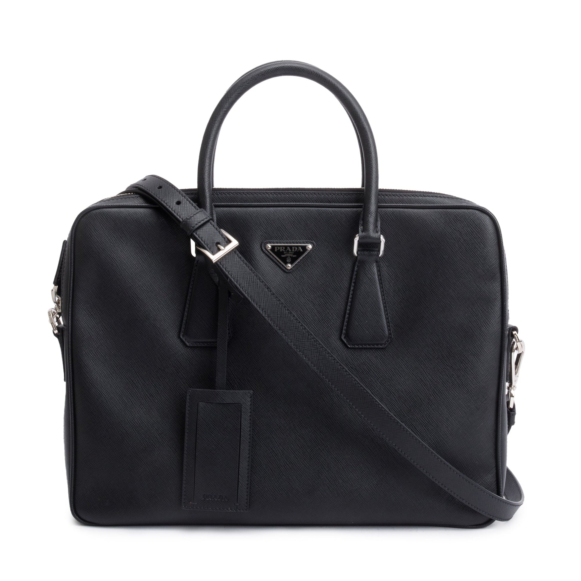 Prada Saffiano Travel Briefcase Handbag Black Travel Bag