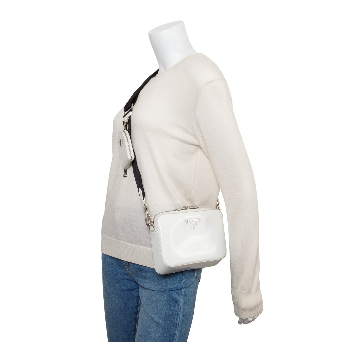 Prada Spazzolato Brique Crossbody Bag Leather White Small