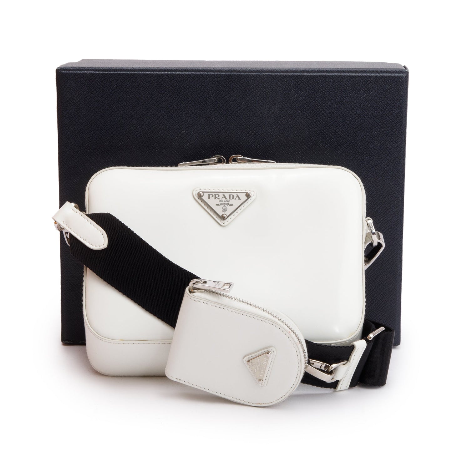 Prada Spazzolato Brique Crossbody Bag Leather White