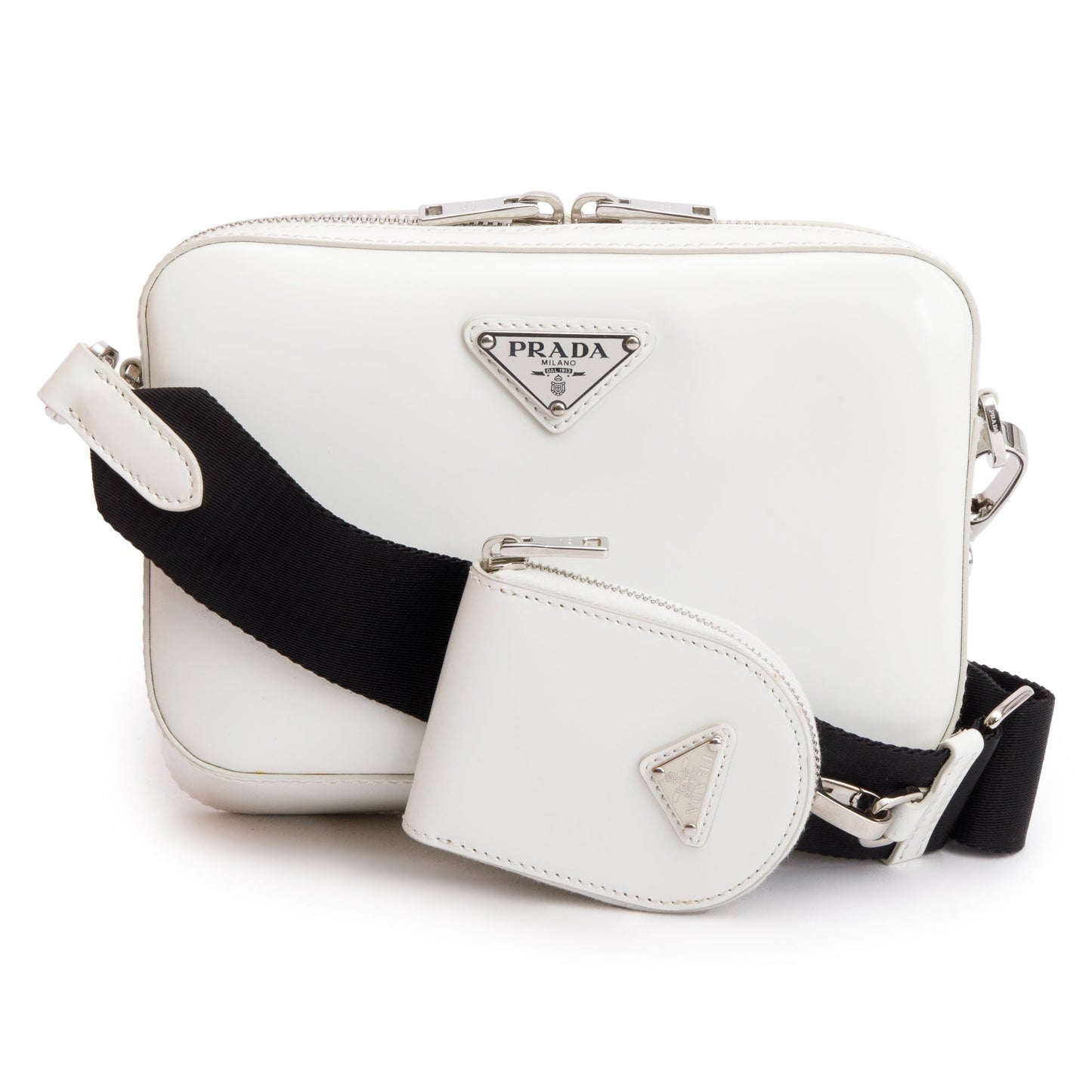 Prada Spazzolato Brique Crossbody Bag Leather White Small