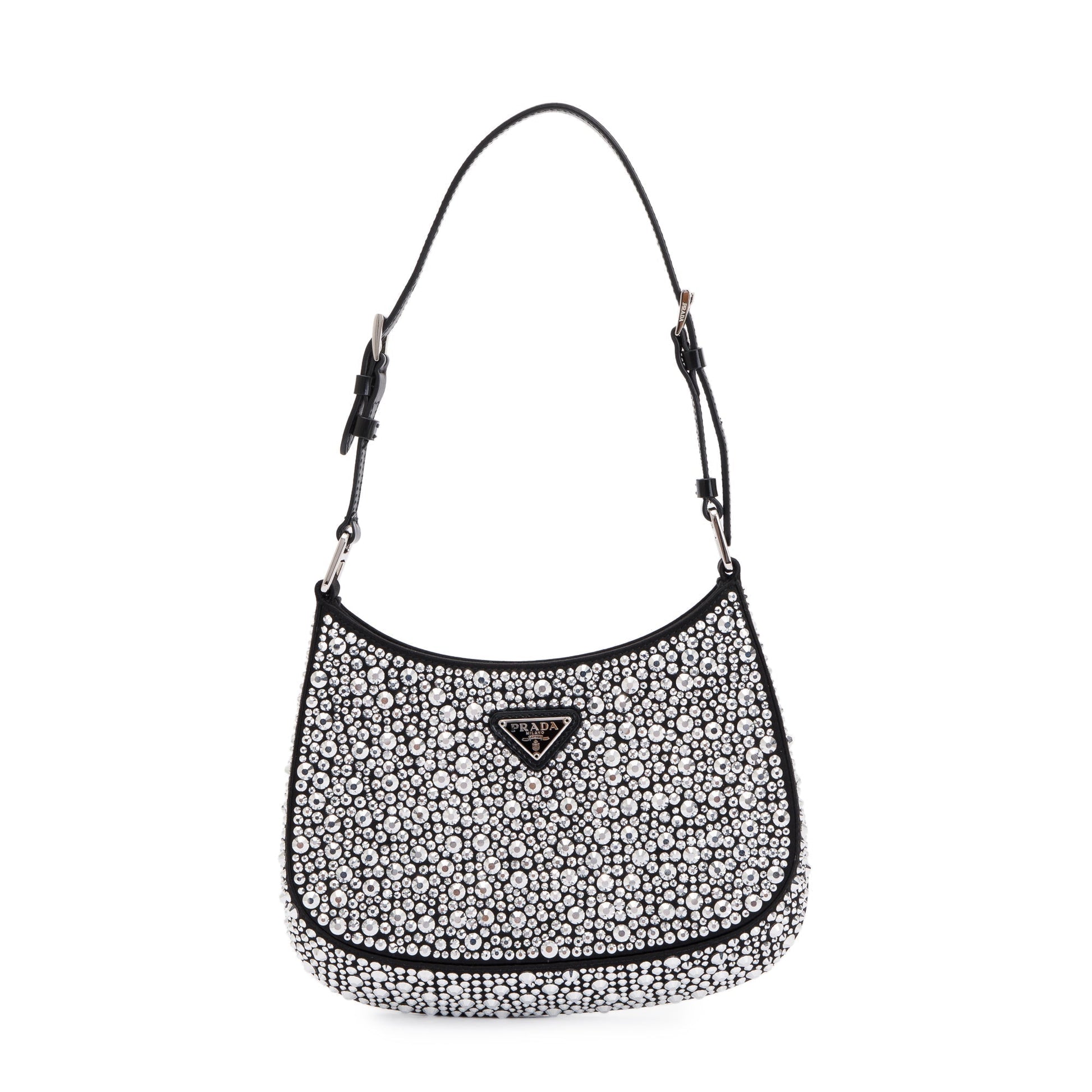 Prada Crystal Cleo Shoulder Bag Satin Black