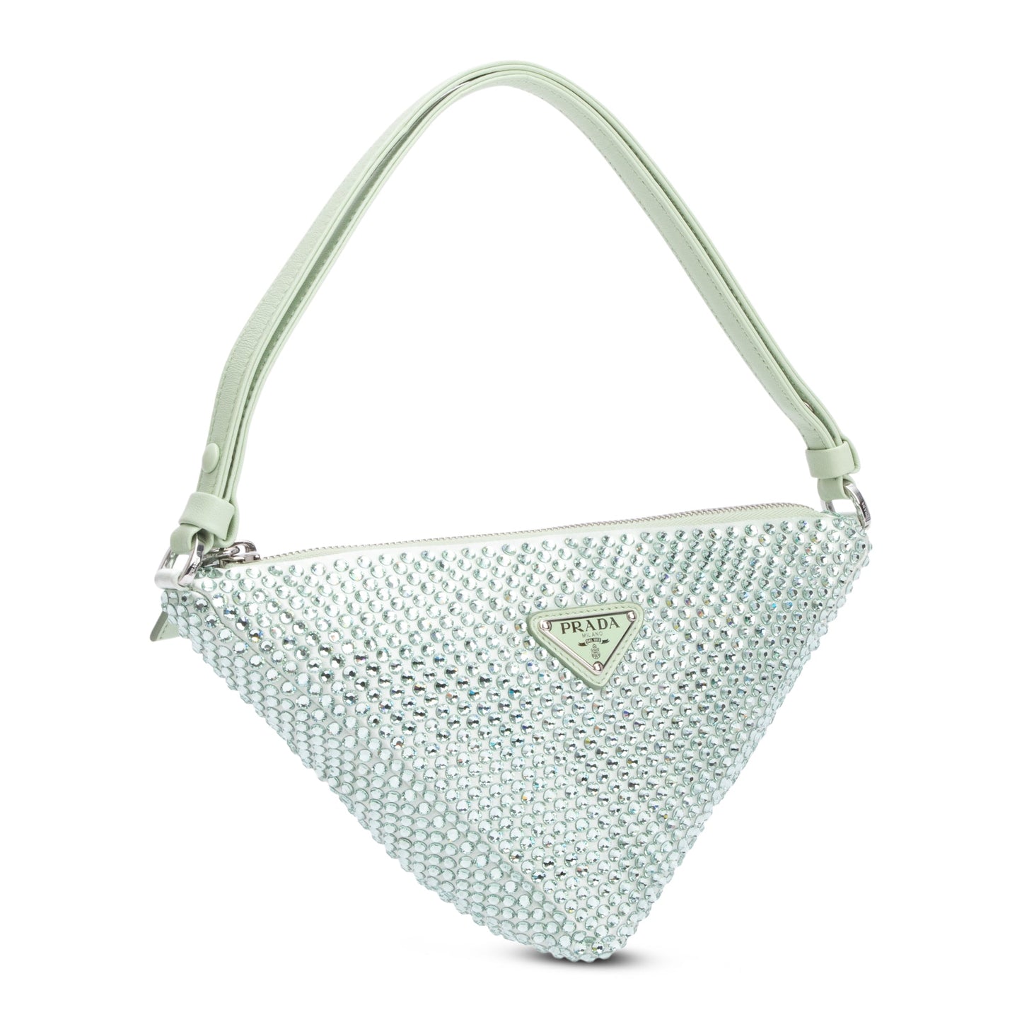 Prada Crystal Enamel Triangle Bag Satin Green Travel Bag