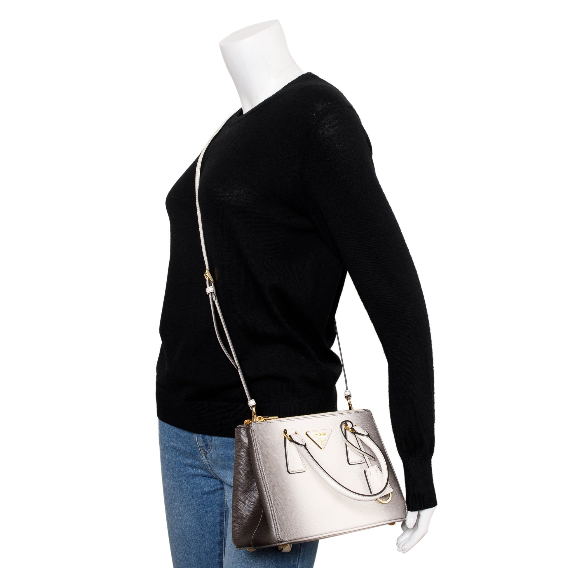 Prada Ombre Saffiano Double Zip Galleria Tote Handbag White Small Tote Bag