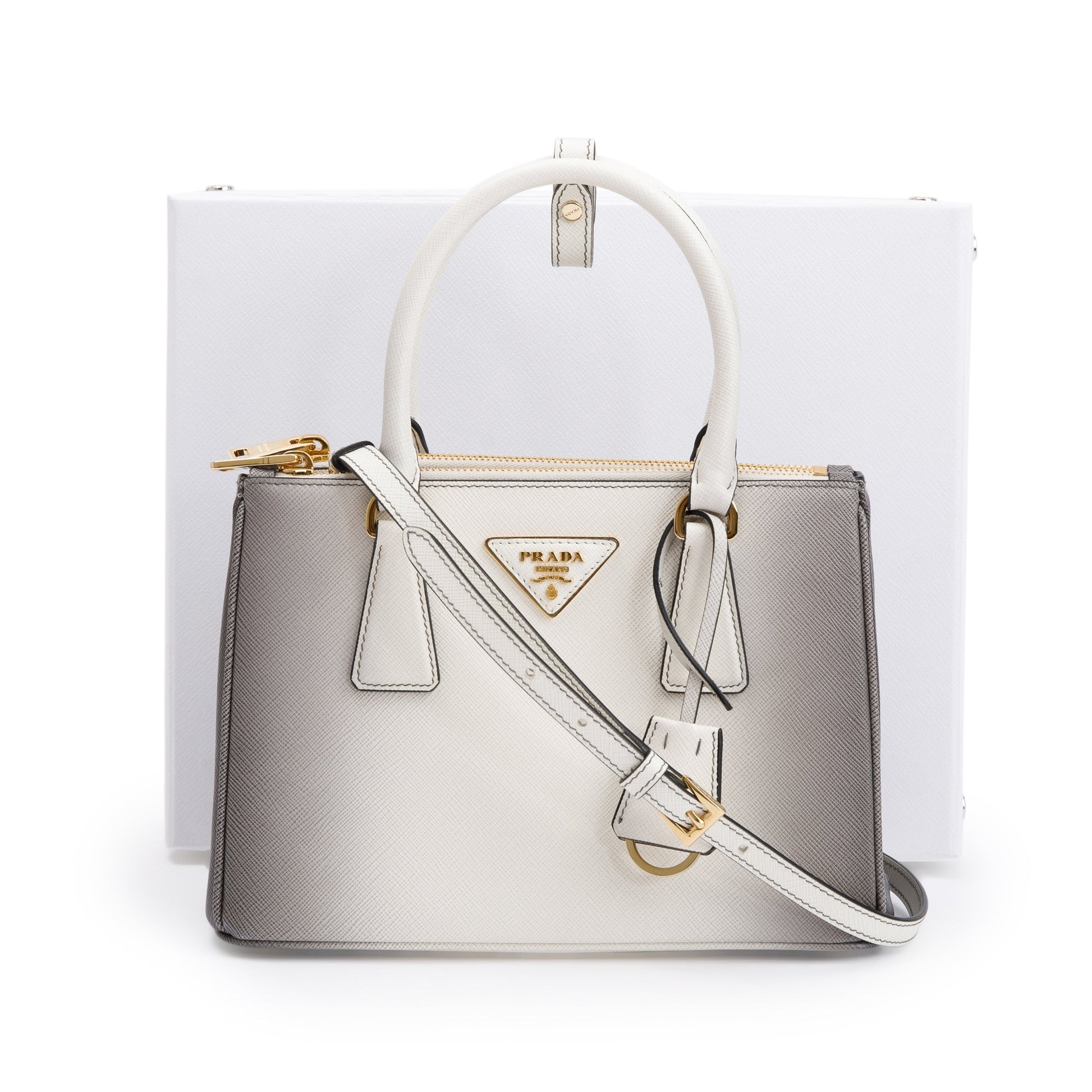 Prada Ombre Saffiano Double Zip Galleria Tote Handbag White Small Tote Bag