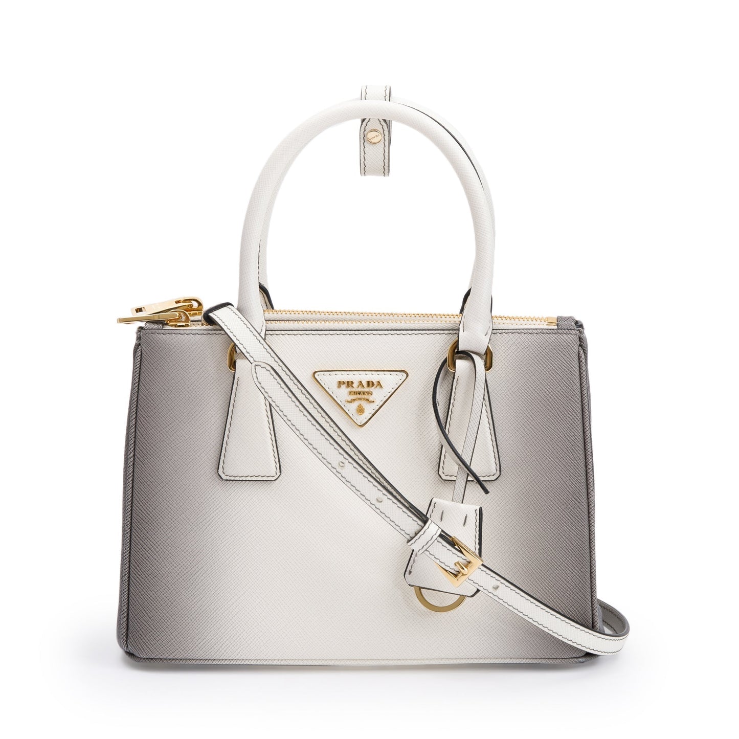 Prada Ombre Saffiano Double Zip Galleria Tote Handbag White Small Tote Bag