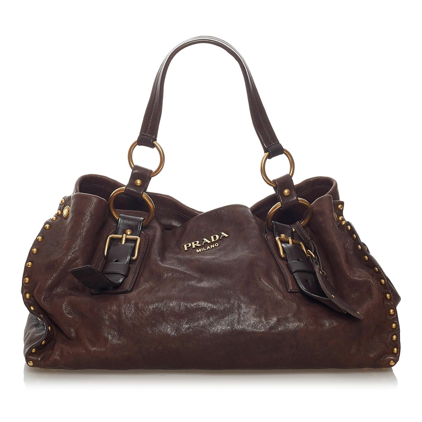 Prada Aviator Studded Tote Bag Shg Leather