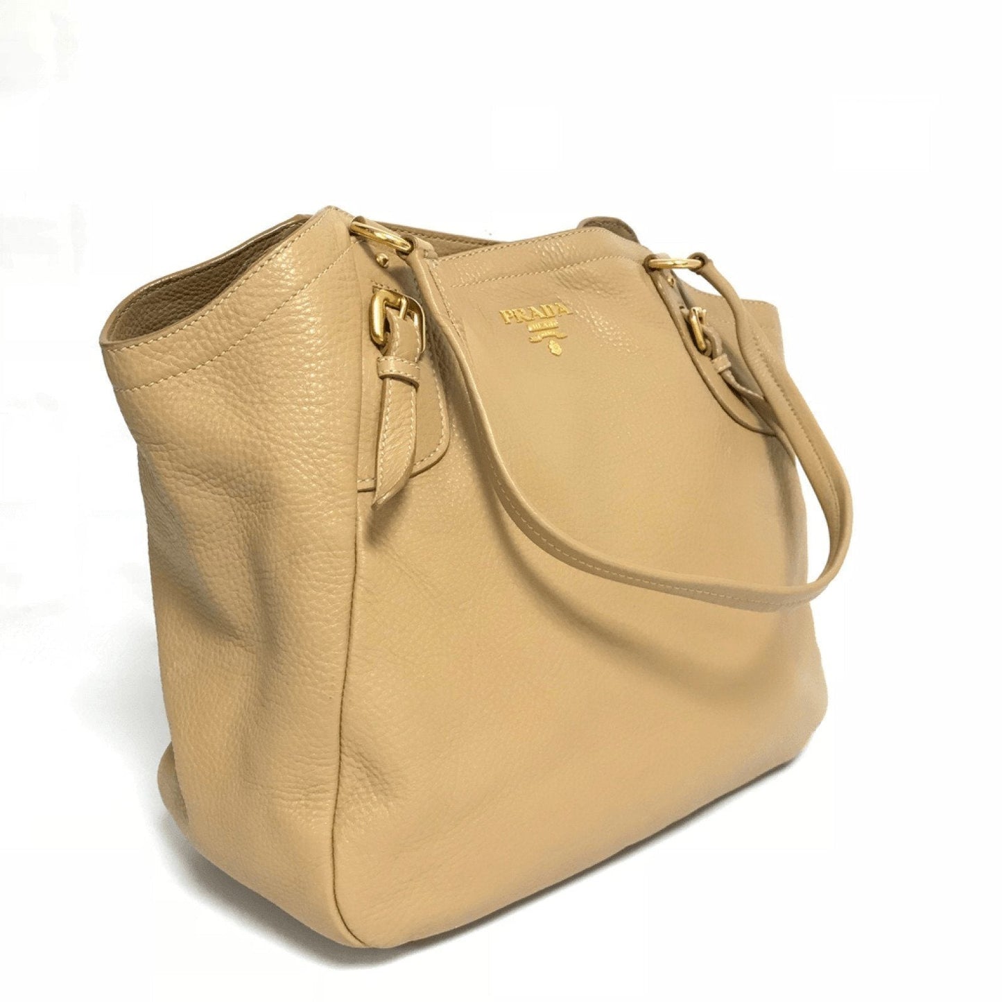 Prada Buckle Hobo Handbag Beige Travel Bag