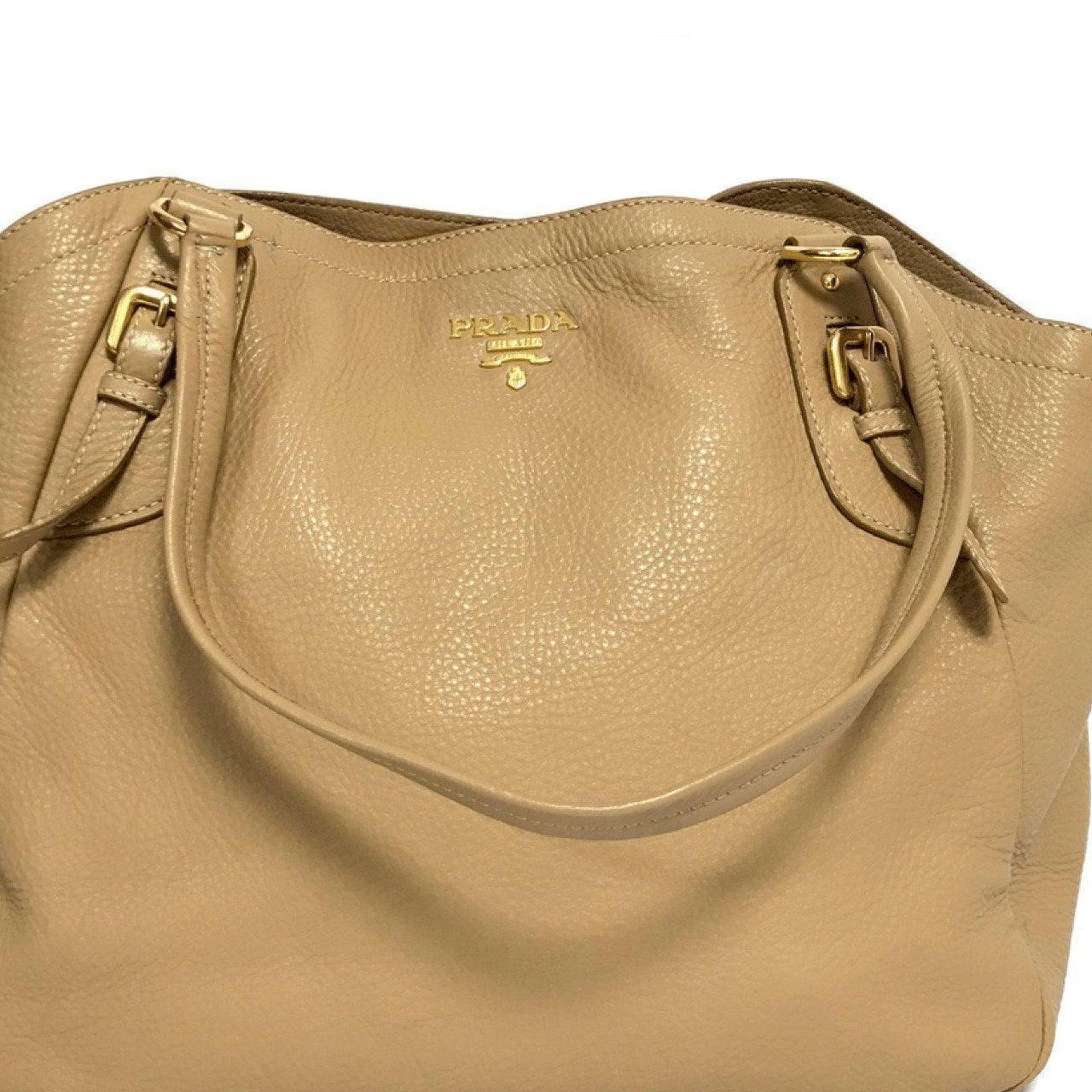 Prada Buckle Hobo Handbag Beige Travel Bag