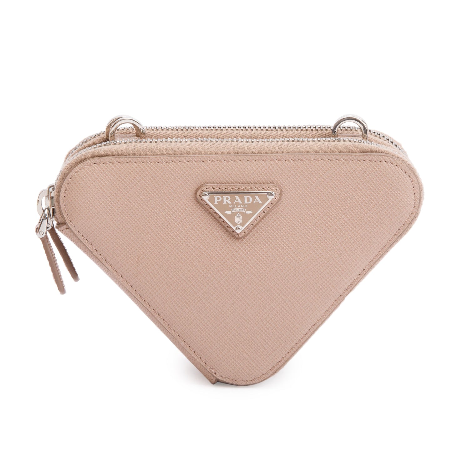 Prada Saffiano Triangle Crossbody Bag Leather Beige