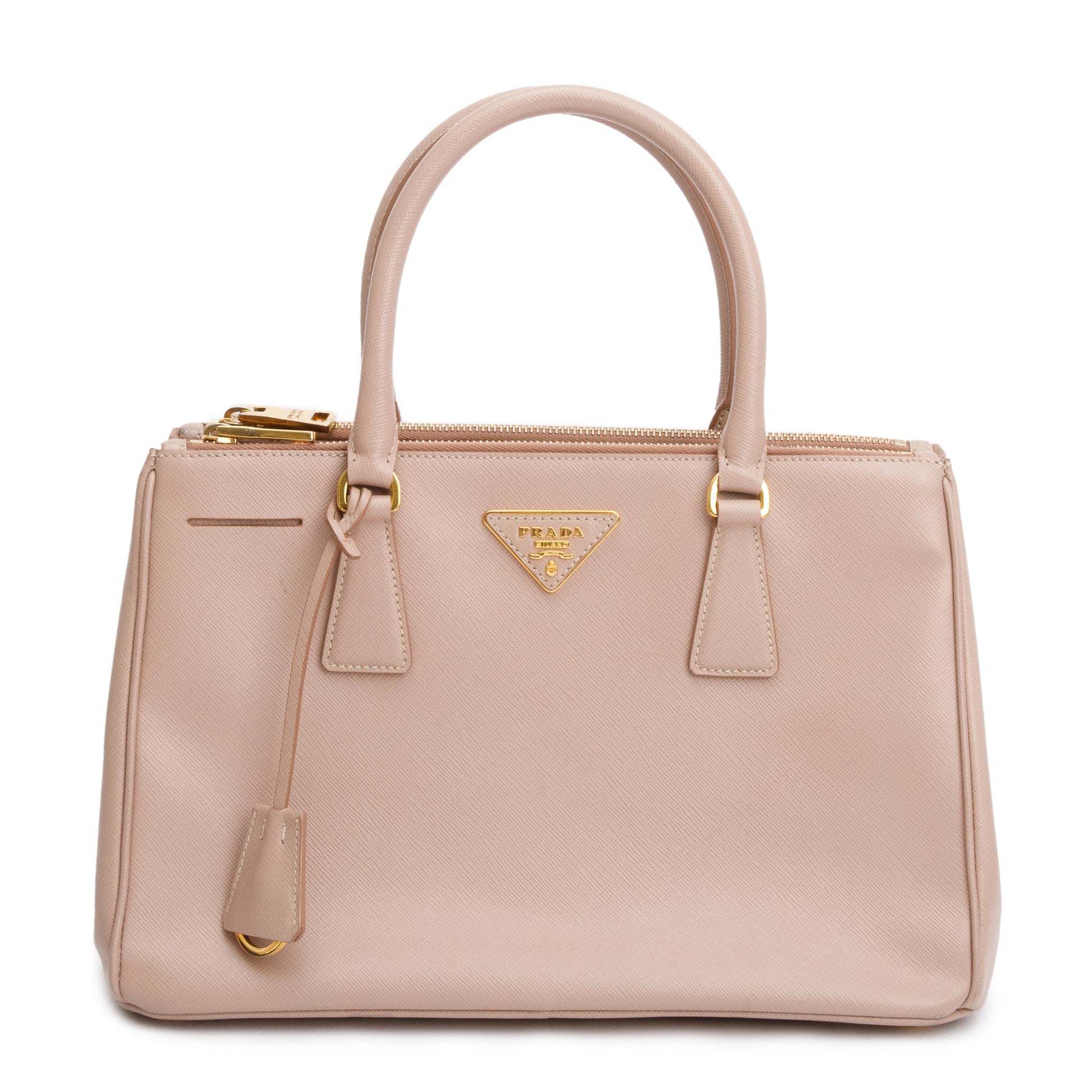 Prada Saffiano Double Zip Galleria Tote Handbag Leather Beige Tote Bag