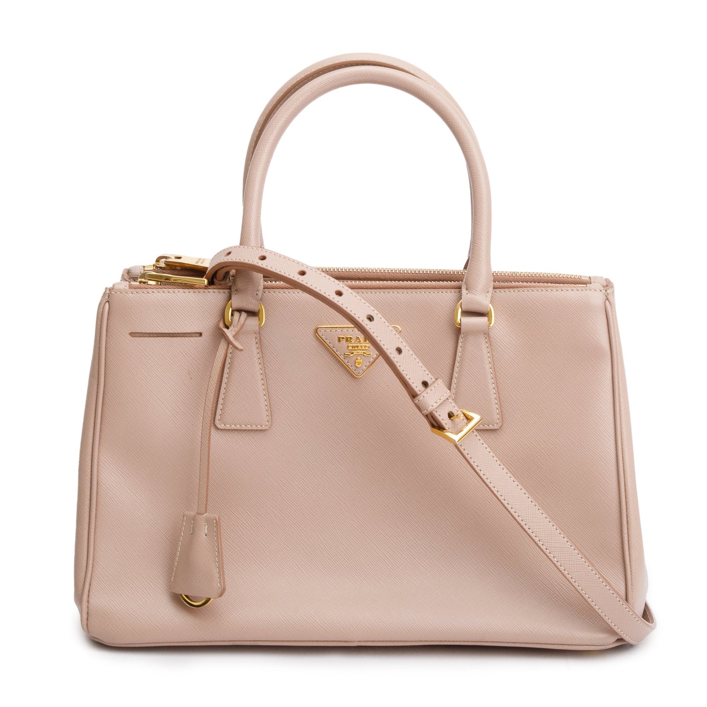 Prada Saffiano Double Zip Galleria Tote Handbag Leather Beige Tote Bag