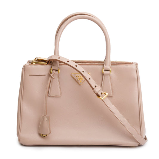 Prada Double Galleria Tote Leather Saffiano Beige Tote Bag