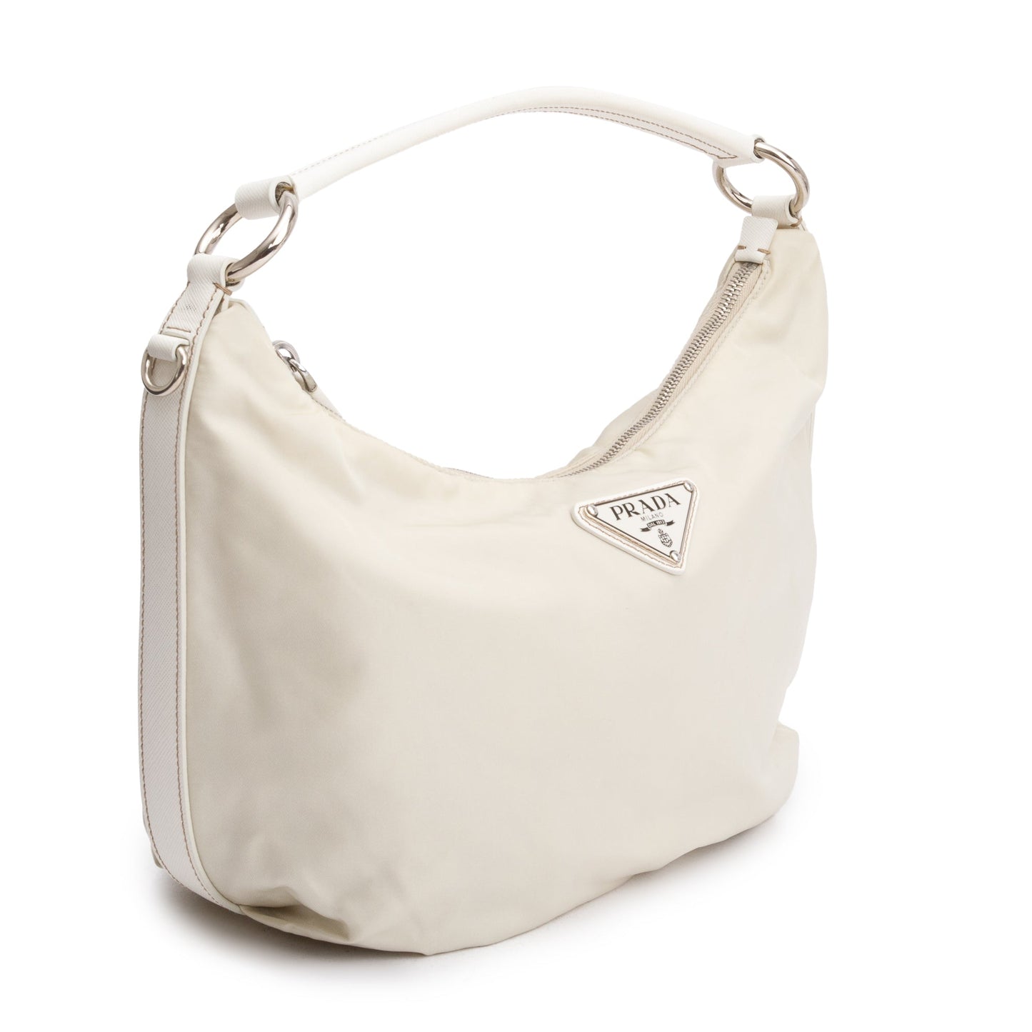 Prada Saffiano Trimmed Tessuto Hobo Handbag Leather Nylon Travel Bag