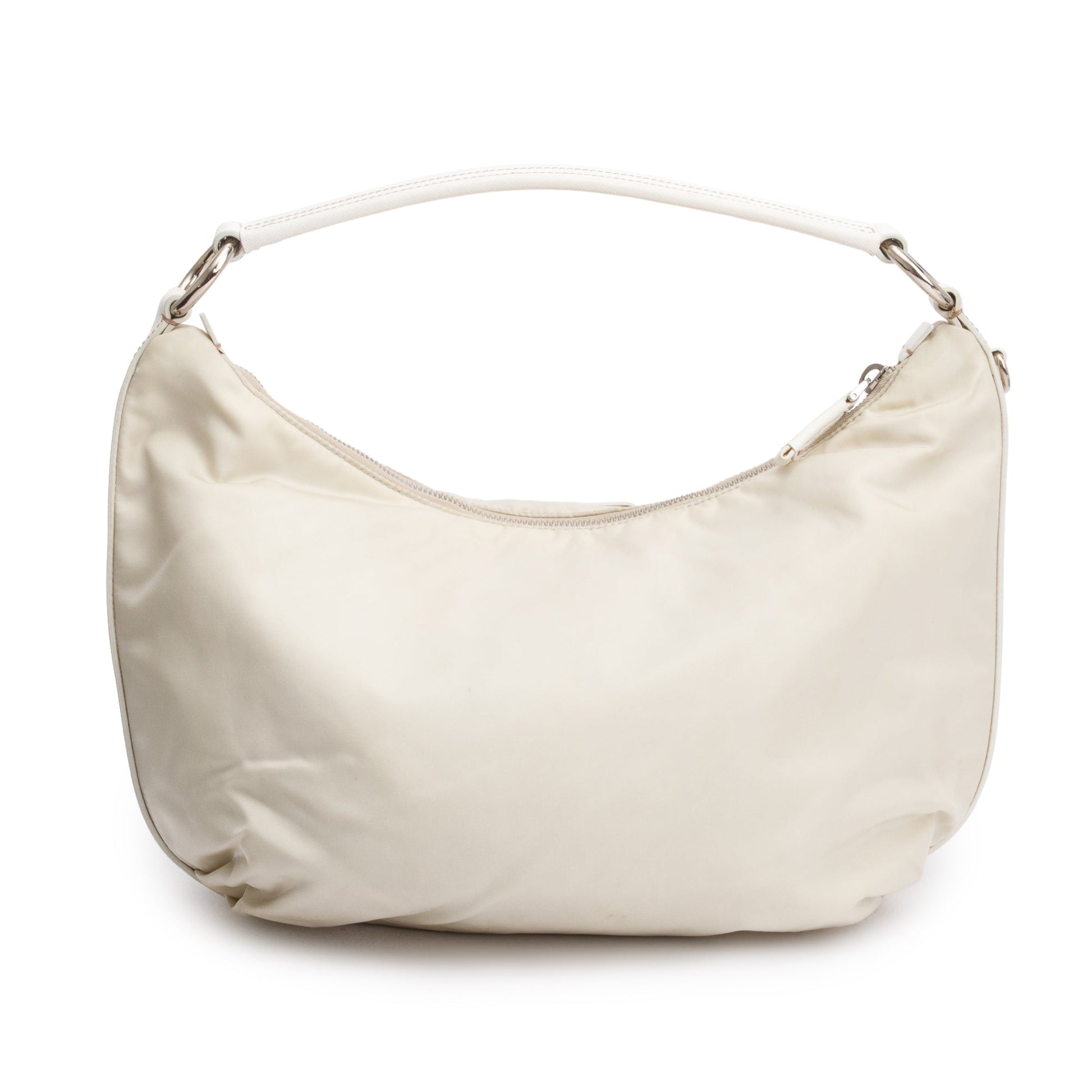 Prada Trimmed Tessuto Hobo Leather Nylon Saffiano Hobo Bag