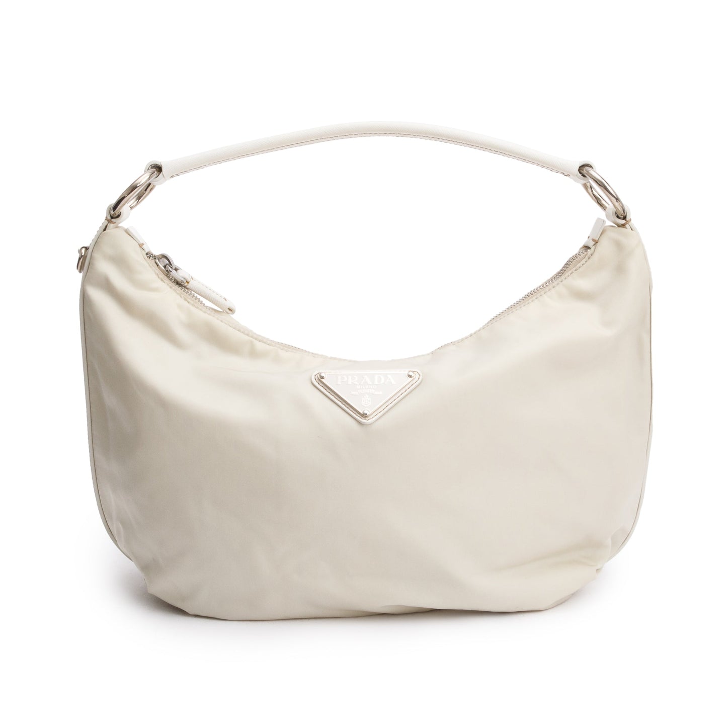 Prada Saffiano Trimmed Tessuto Hobo Handbag Leather Nylon Travel Bag