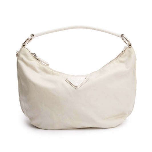 Prada Trimmed Tessuto Hobo Leather Nylon Saffiano Hobo Bag