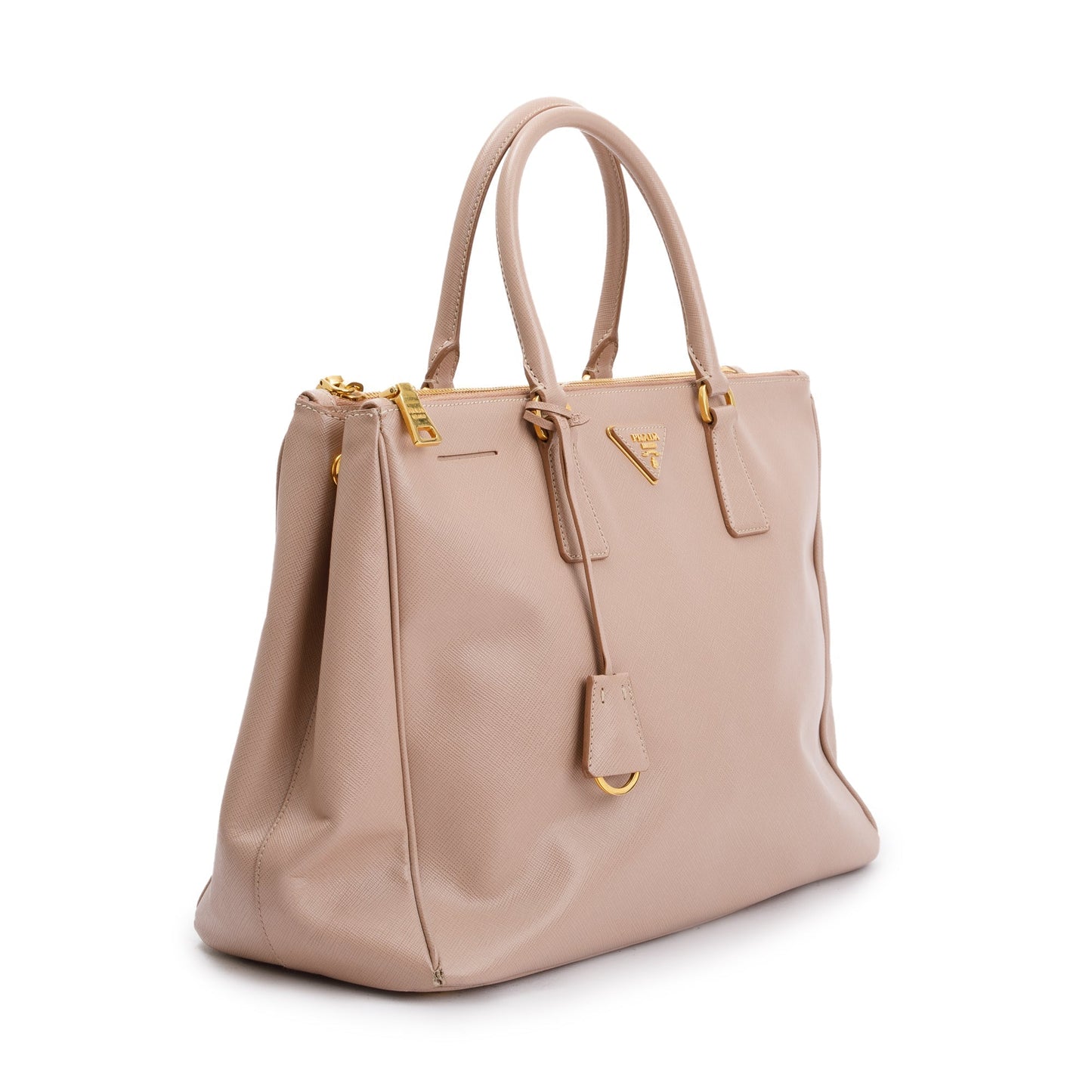 Prada Saffiano Lux Double Zip Galleria Tote Handbag Beige Large Tote Bag