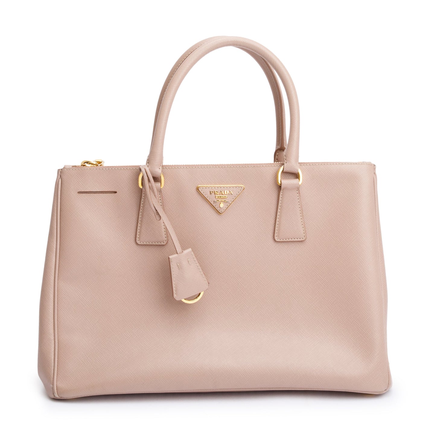 Prada Saffiano Lux Double Zip Galleria Tote Handbag Beige Medium Tote Bag