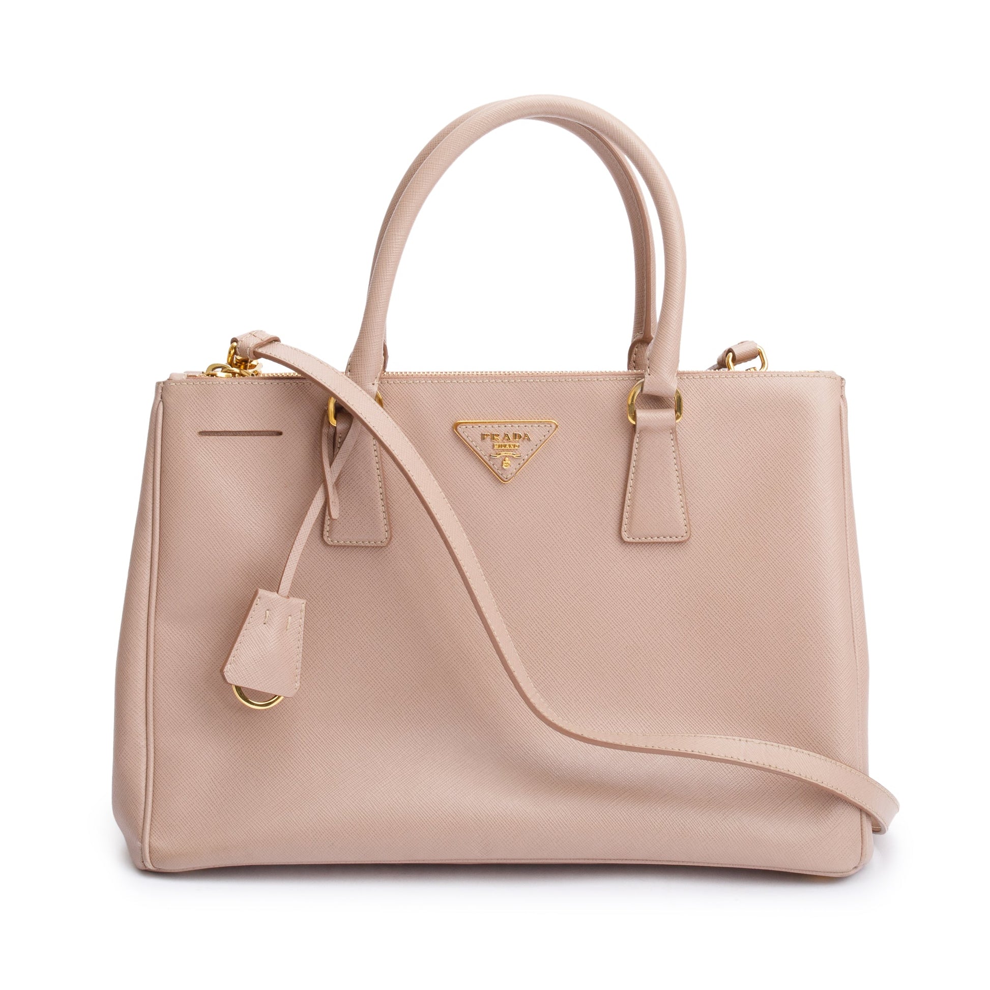 Prada Lux Double Galleria Tote Saffiano Beige Medium Tote Bag