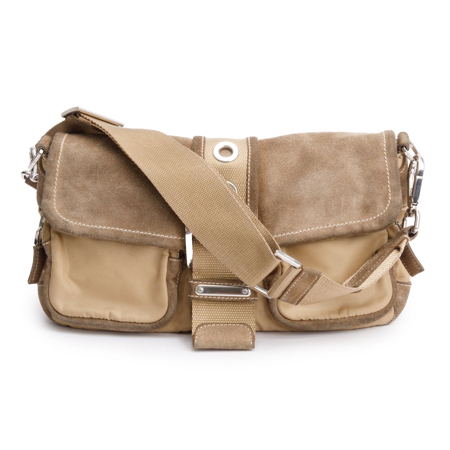 Prada Trim Buckle Flap Bag Suede Nylon Travel Bag