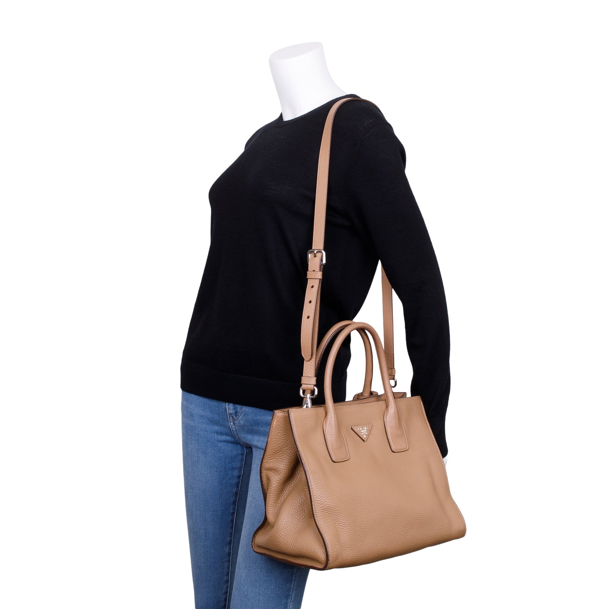 Prada Vitello Daino Convertible Tote Handbag Beige Tote Bag