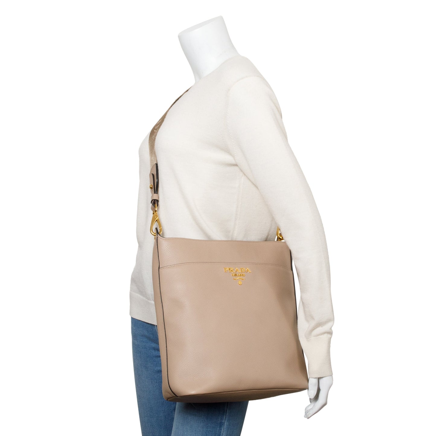 Prada Daino Hobo Messenger Bag Vitello Beige Hobo Bag