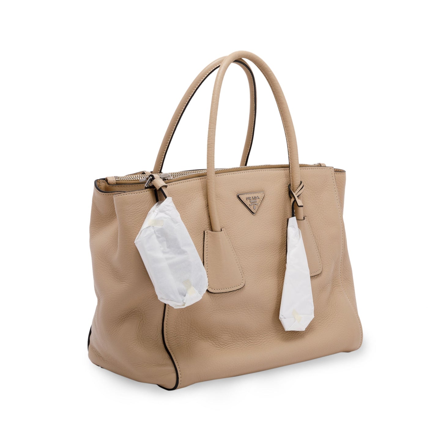Prada Vitello Daino Twin Pocket Tote Handbag Beige Tote Bag