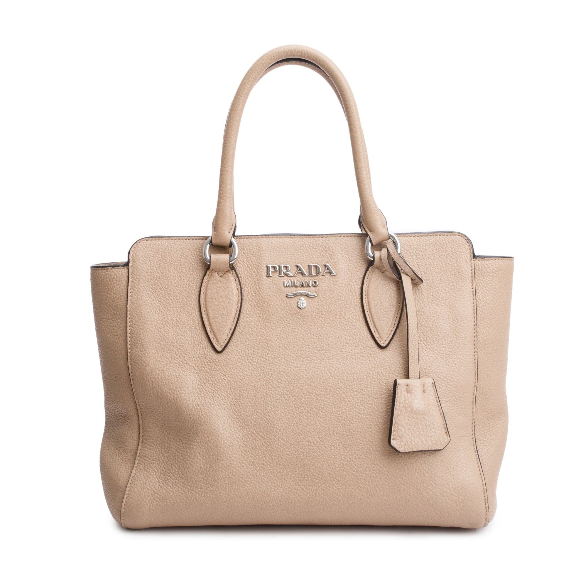 Prada Vitello Phenix Two Way Zip Tote Handbag Beige Tote Bag