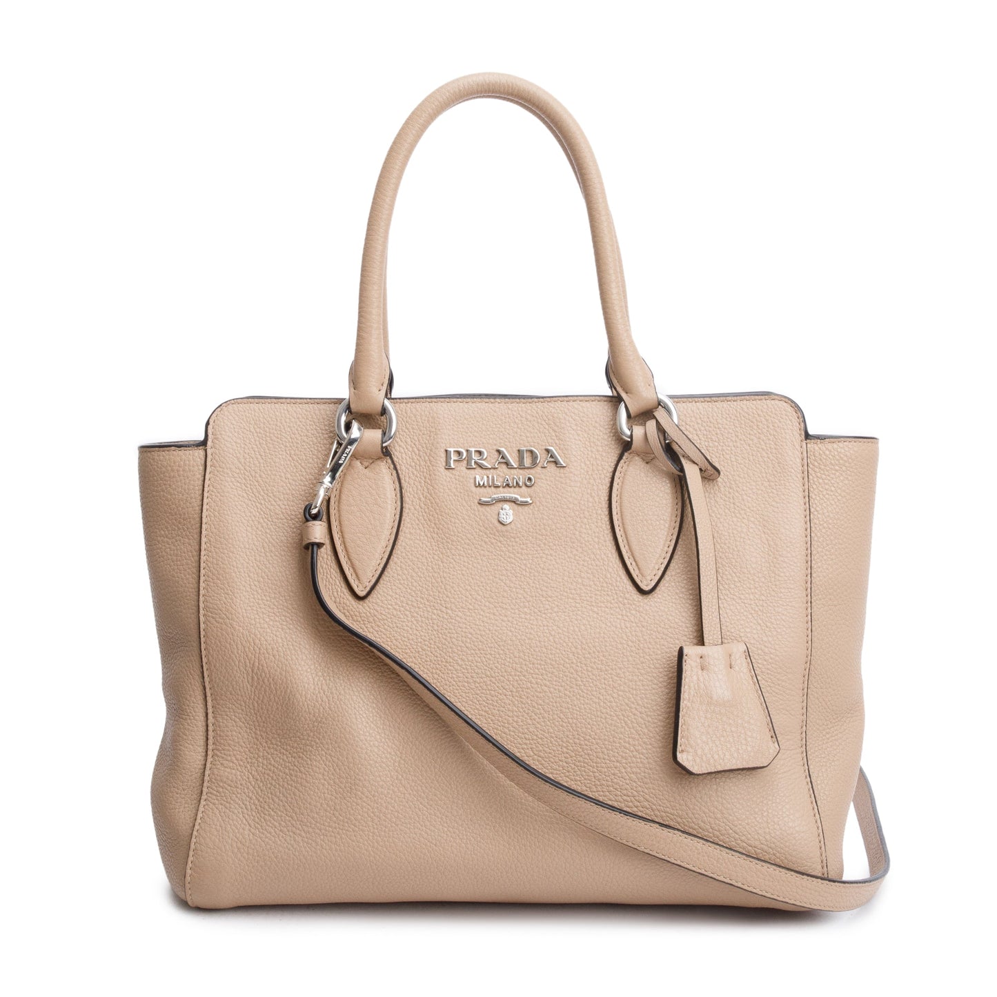 Prada Phenix Two Way Tote Vitello Beige Zip Tote Bag
