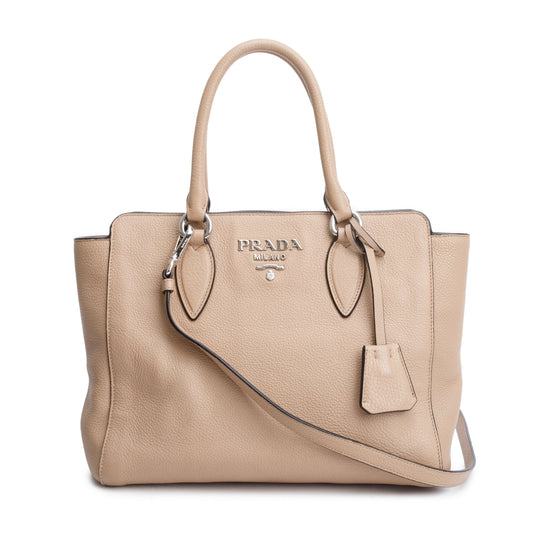 Prada Phenix Two Way Tote Vitello Beige Zip Tote Bag