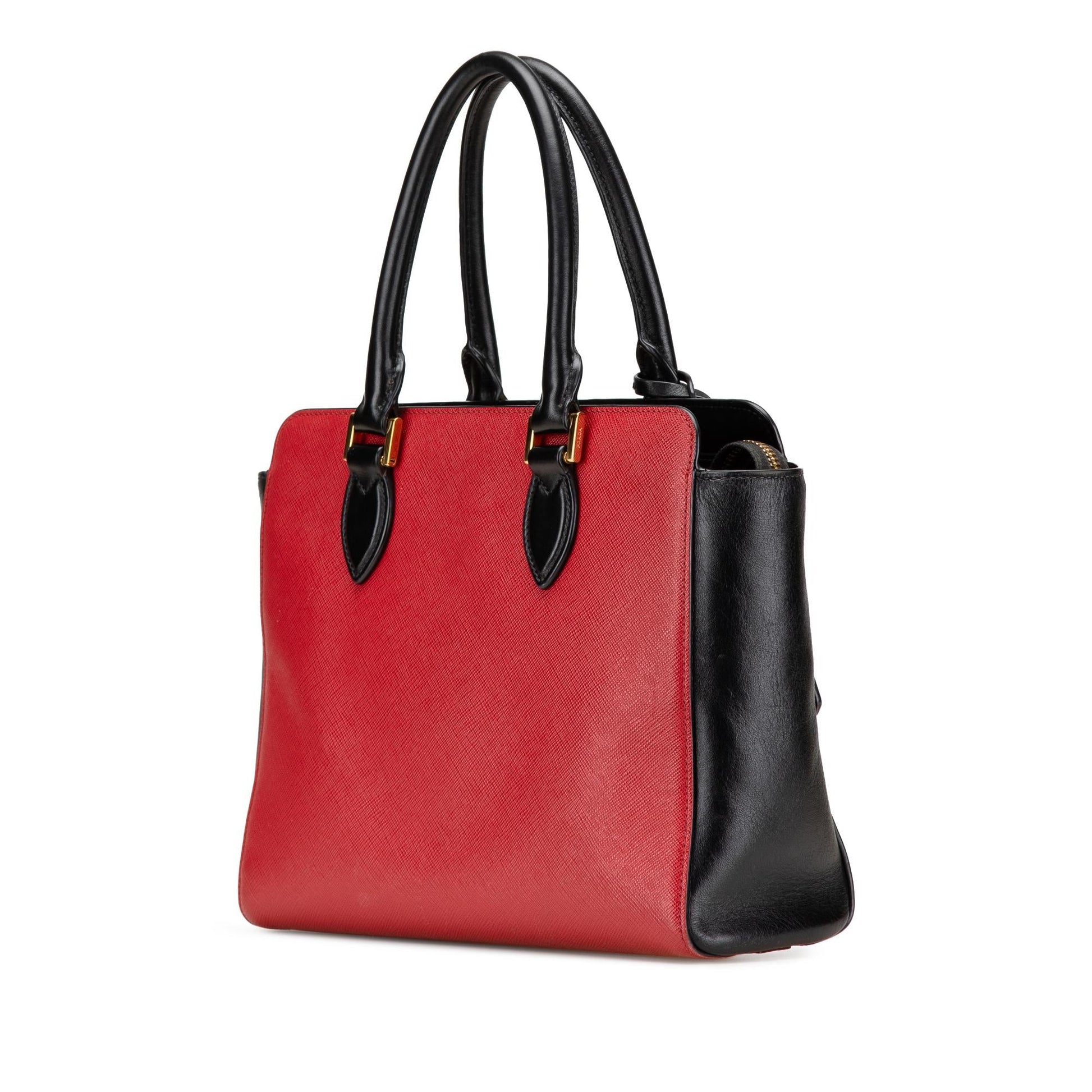 Prada Bicolor Soft Calf Trimmed Satchel Saffiano Satchel Bag