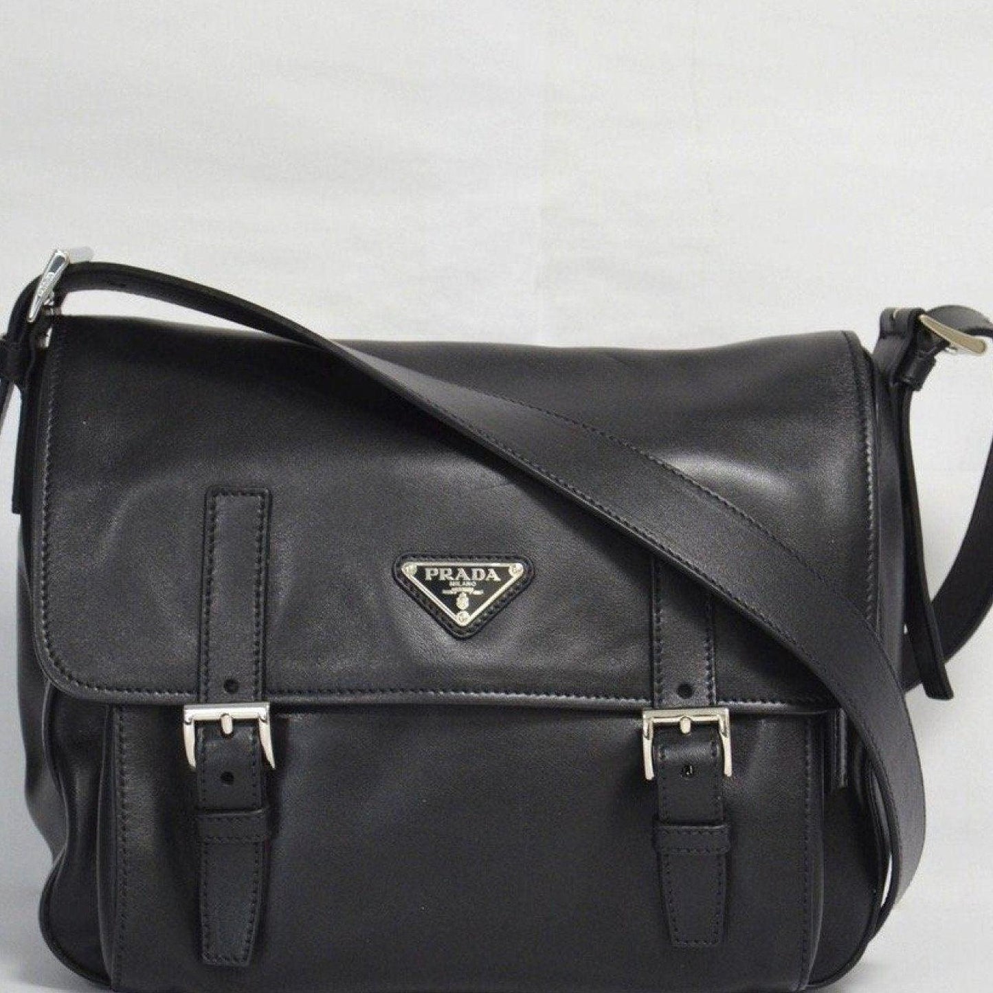 Prada Baltico Soft Calfskin Messenger Handbag Black Travel Bag